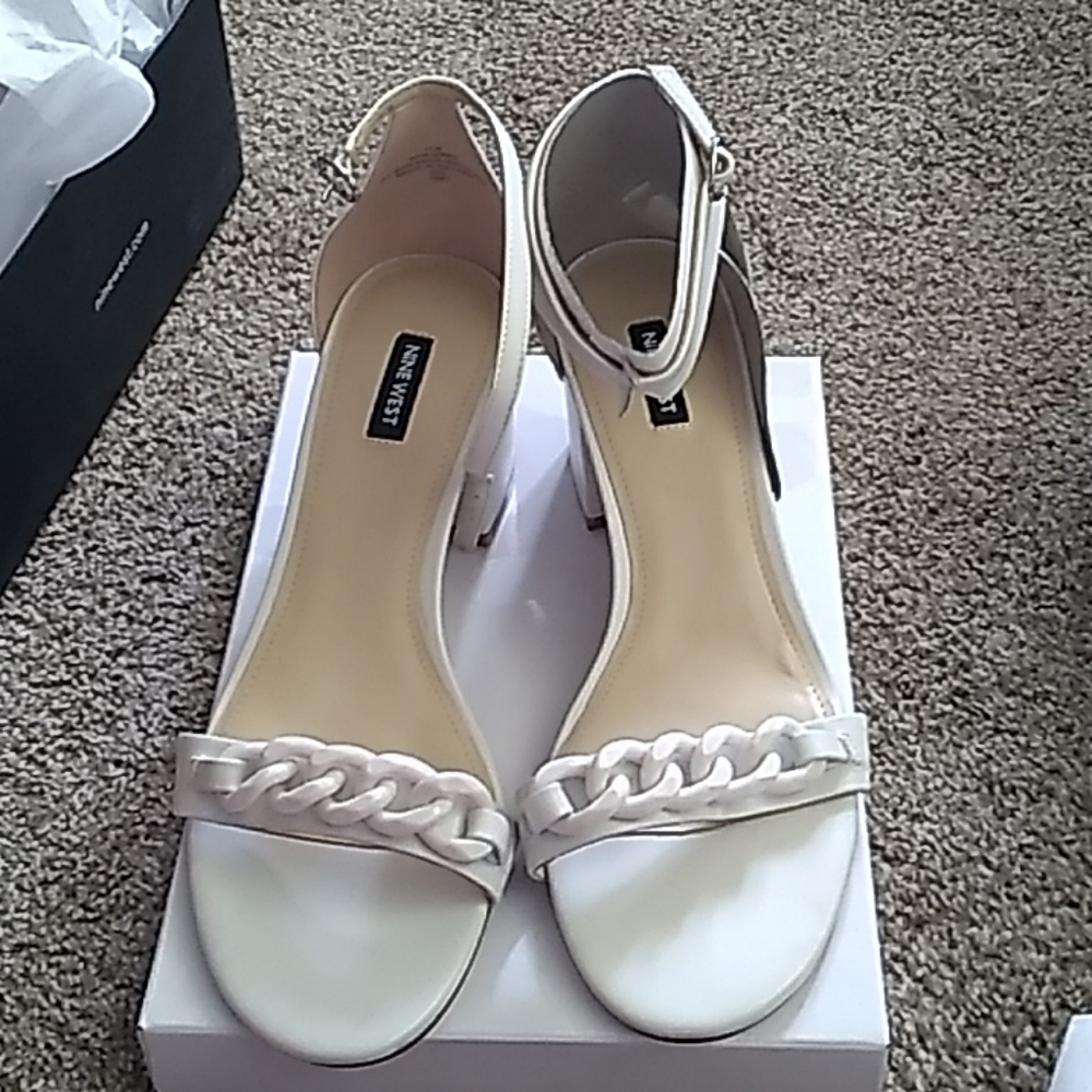 NINE WEST WHITE Sandals Kimba Ankle Strap Block Heel Sandals